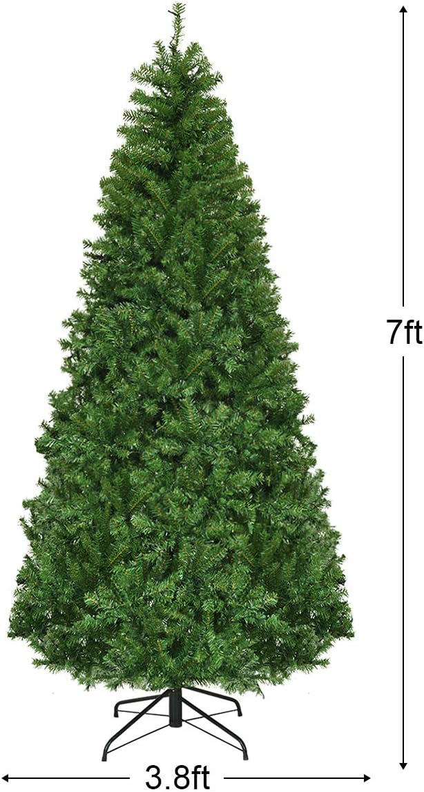 COSTWAY 7 FT Pre-lit Christmas Tree, Artificial Xmas Tree with 500 Warm White & Multicolored Lights, 11 Modes, 1570 Branch Tips, Metal Support, Holiday Decoration Fake Tree for Home, Office, Party