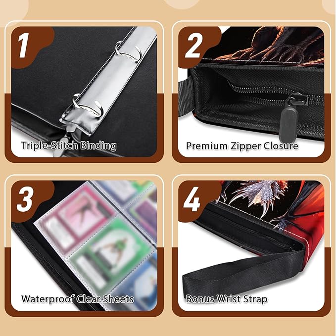 900 Pocket Dragon Card Binder, Trading Card Storage Album with 50 Durable 9-Pocket Pages, Dragon Design on Pocket Card Packs, Christmas Birthday Gifts for Zipper Closure Collector's Album