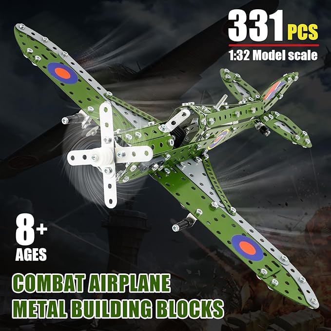 Model Airplane, Erector Set 1:32 Scale Airplane Model Metal Toys, STEM Projects for Kids Ages 8-12, DIY Education Airplane Metal Model Kits