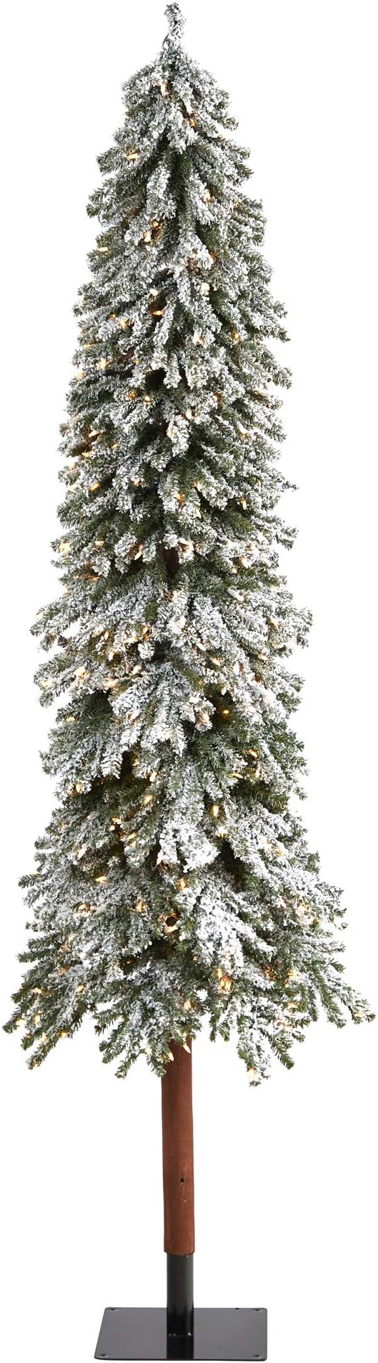 Nearly Natural 8ft. Flocked Grand Alpine Artificial Christmas Tree with 500 Clear Lights and 1051 Bendable Branches on Natural Trunk
