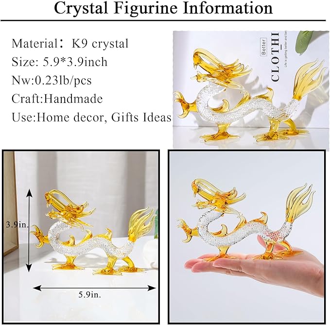 Movdyka Crystal Chinese Dragon Figurine Decor Collectibles Art Glass Animals Statue Feng Shui Decoration for Home Office