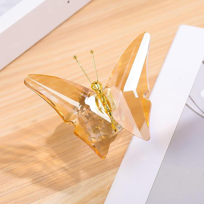 Movdyka Crystal Butterfly Decor Figurines for Mom Women, Yellow Glass Butterfly Craft Desk Office Dcorations Table Centerpieces, Animal Ornaments Paperweight