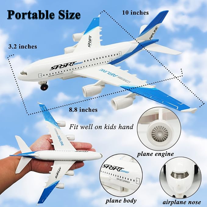 OTONOPI Airplane Toys A380 for Kids Bump and Go Pull Back Airlines Die Cast Metal Airbus Plane Toy with Lights and Sounds Model Airplane Toy for Boys & Girls Christmas Birthday Gift and Collections