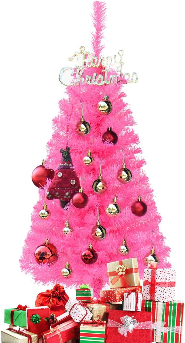GOLFLAME 3FT Artificial Christmas Tree, Premium Mini Xmas Pine Tree with Stand Base Thicken Tips, Great Holiday Decoration (Pink)