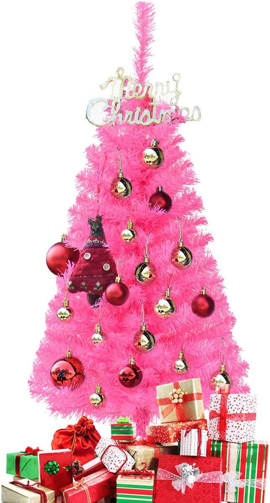 GOLFLAME 3FT Artificial Christmas Tree, Premium Mini Xmas Pine Tree with Stand Base Thicken Tips, Great Holiday Decoration (Pink)