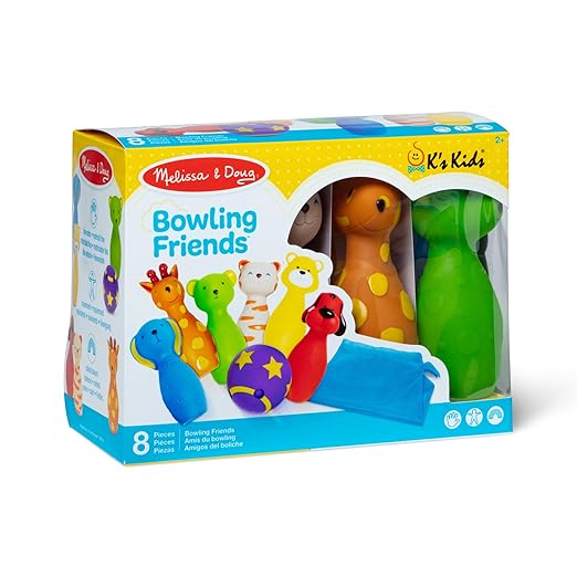 Melissa & Doug K’s Kids Bowling Friends Set, Soft Animal-Themed Pins & Ball with Carry Case, Travel-Friendly Bowling Game Sports Toy, Indoor & Outdoor Toddler Toys for Kids Ages 2+