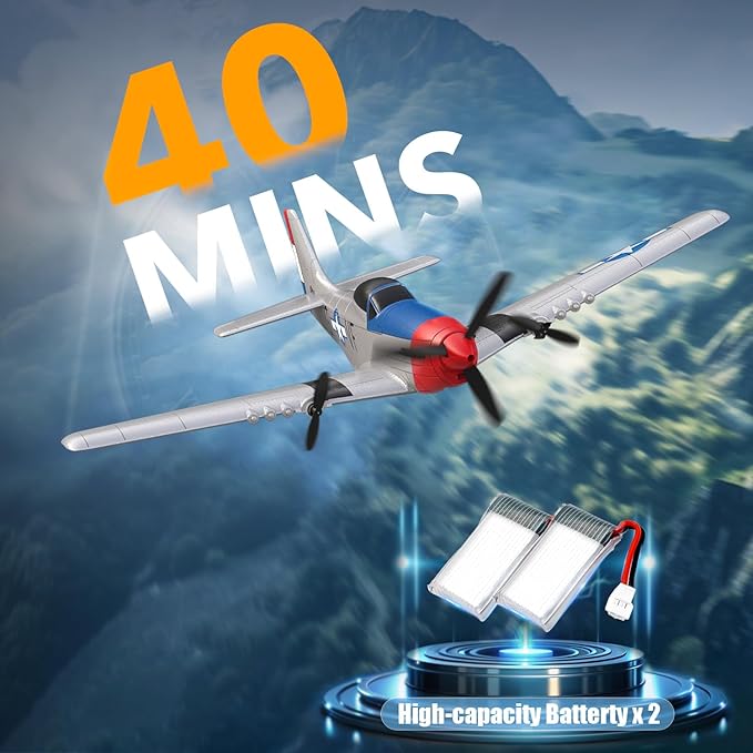 VOLANTEXRC RC Plane 3 Channel Remote Control Airplane Fighter Toys, 2.4GHz 6-axis Gyro Stabilizer RTF Glider Aircraft Plane, Easy to Fly for Adults Kids Beginners Boys (P-51D Mustang)