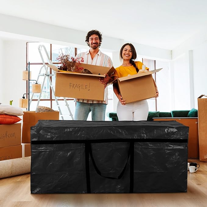 Windyun 4 Pack 177 Gallon Extra Large Storage Bags XXL Moving Bags with Zipper Handles Heavy Duty Jumbo Big Totes Box for Halloween Skeleton 4-12 Feet Christmas Tree Storage College Dorm Cloth (Black)