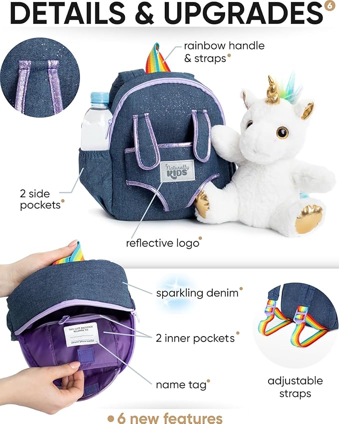Naturally KIDS Unicorn Toys, 3 Year Old Girl Gifts, Birthday Gifts for 2 Year Old Girls, Toddler Unicorn Backpack