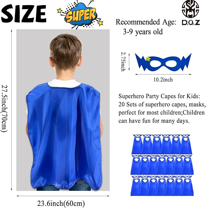 D.Q.Z Superhero-Capes for Kids 20 Sets, Group Super Hero Costume Toys for 3-10 Boys Girls Halloween Birthday Gifts