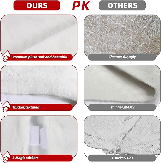 60 Inch Christmas Tree Skirt - Vonhen Extra Larger Thick Faux Fur Tree Skirt White Plush Skirt for Merry Chtistmas Party Christmas Tree Decoration