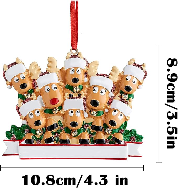Personalized Deer Family of 2,3,4,5,6,7,8 Christmas Tree Ornament 2025 Custom Name Cute Santa Reindeer Christmas Decoration Xmas Gift