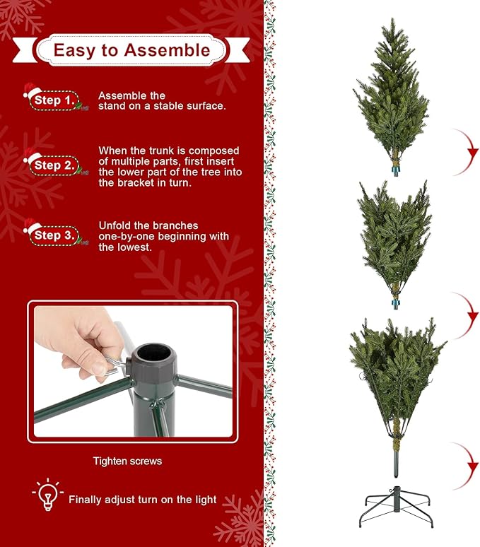 Glitzhome Artificial Christmas Tree, 9ft Vibrant Evergreen Fir Christmas Trees Prelit with 2000 Warm White/Multi-Color Horse Race LED Lights, 9 Function w/Foot Pedal and Remote Control,Easy Assembly