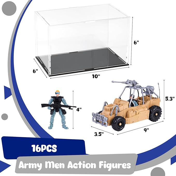 3 otters Army Men Playset and SWAT Team Toy Soldiers Action Figures with Military Weapons Accessories and Acrylic Display Case for Kids Boys Girls,16Pcs