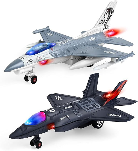Metal Fighter Army Toy Airplane Model with Sound & Light, Pull Back Military Plane Jet Toy Diecast, Birthday Gift for Toddler Boys and Girls