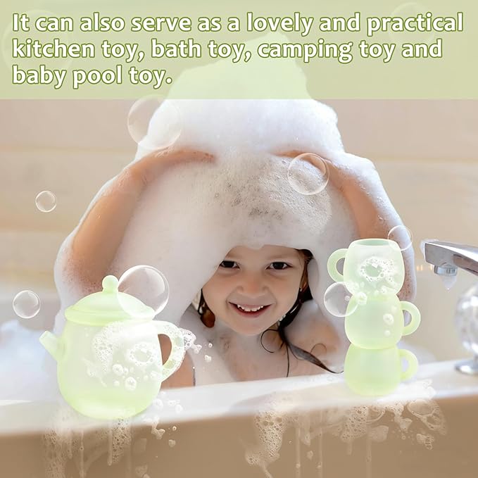 MCGMITT Tea Party Set for Toddler 3-5, 15PCS Silicone Tea Set Kids Tea Set, Includes Teapot, 4 Tea Cups and Coasters, Creamer, Sugar Bowl, 4 Spoons, Kitchen Pretend Play for Little Girls Boys Age 3-6