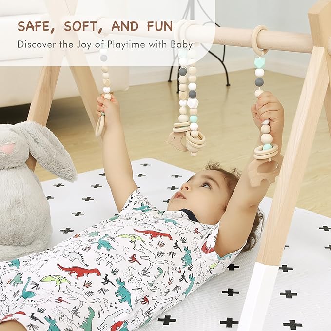 TCBunny 16 Interlocking Tiles and Edges Baby Play Mat for Kids & Toddlers - 5.6 X 4 FT (White with Black Cross)