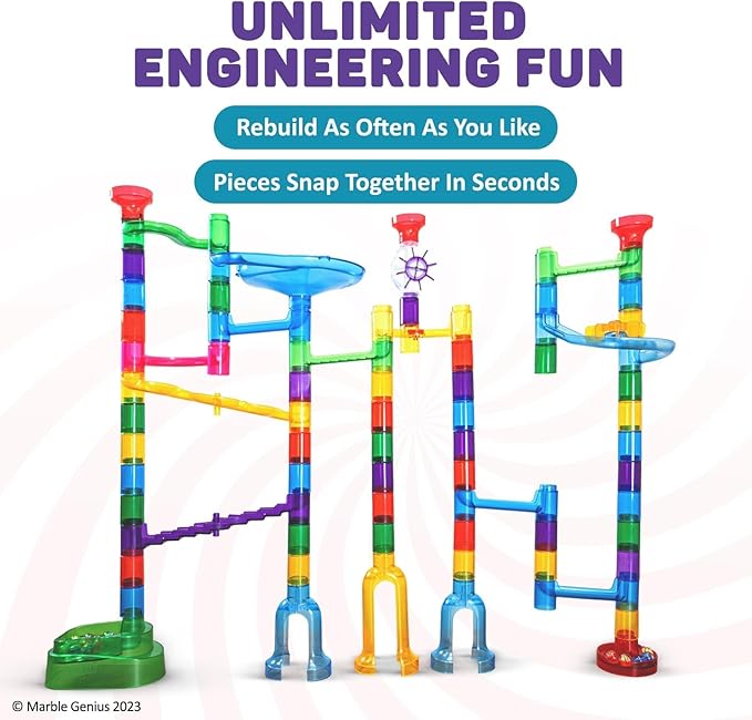 Marble Genius Marble Run - 85 Complete Pieces Maze Track Easter Toys for Adults, Teens, Toddlers & Kids Aged 4-12 Years Old (67 Translucent Marbulous Pieces + 18 Glass-Marble Set), Explorer Set