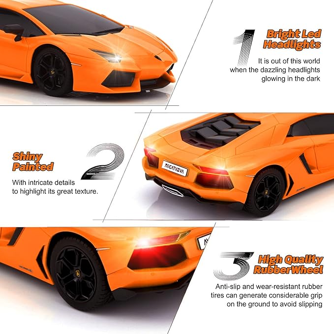 QUN FENG RC Car 1:18 Compatible with Lamborghini Aventador 2.4G Radio Remote Control Cars Electric Car Sport Racing Hobby Toy Car Grade Licensed Model Vehicle for Halloween (Orange)