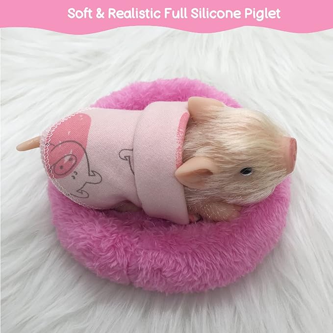 5 Inches Silicone Piglet with Accessories, Soft Mini Realistic Silicone Animals for Kids Christmast Gift（Christmas Dora）