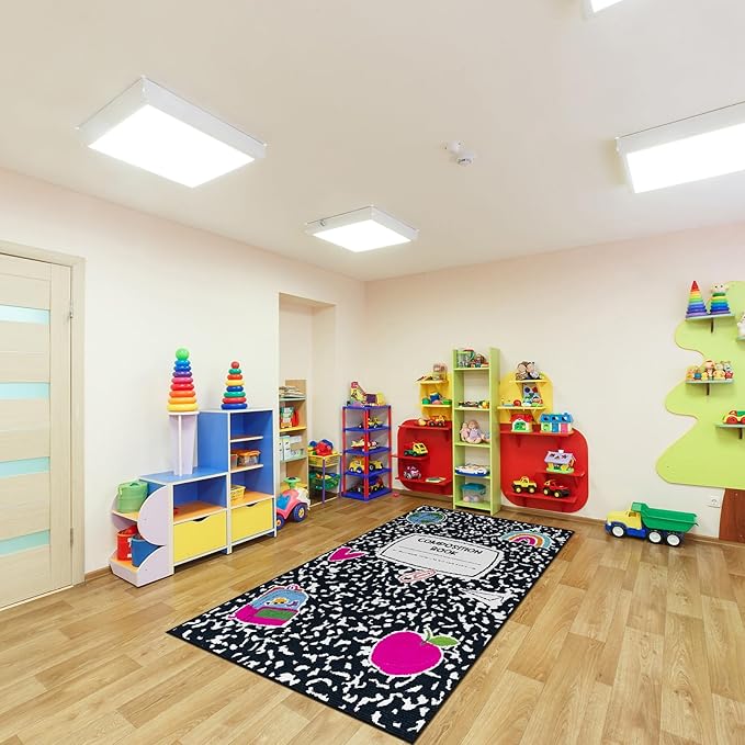5 x 7.6 ft Large Classroom Rug Composition Book Elementary Educational Area Rug Kids Room Children Classroom Carpet Playroom Learning Colorful Square School Decor Seating Carpet 7 Seats