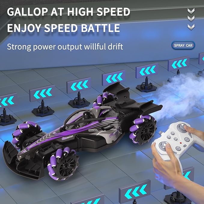 2.4GHz Remote Control Car - 360° Spin High-Speed Drift F1 Formula Racing, with Spray, Music & Light, Toy for Kids 8-12 Year Birthday Coolest Best Toy(Purple)
