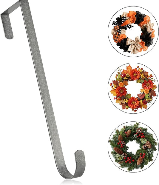 MCFULL 14 in Wreath Hangers for Front Door,Sturdy Metal Wreath Doors Hangers,Over The Door Hooks for Front Porch Decor,Silver Garland Hooks Holders for Halloween Christmas Decorations