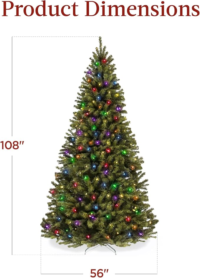 Best Choice Products Prelit Artificial Christmas Tree, 9ft Premium Lighted Realistic Spruce Holiday Décor w/Multicolor LED Lights, Easy Assembly