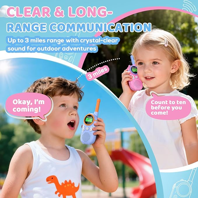 MOICO Toys for 3-12 Year Old Boys Girls,Rechargeable Long Range Walkie Talkies for Kids with 22 Channels,3 4 5 6 7 8 Year Old Kids Gift, Perfect for Outdoor Camping,Hiking,Christmas and Birthday