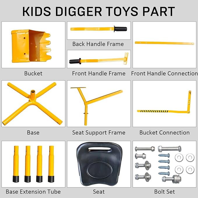 Sand Digger Sandbox Digger Toy, 360°Rotating Base, Sturdy Stable Steel Frame Structure-Metal Bucket, Kids Digger Excavator Digging Toys Excavator Ride on, Ideal for Sand Sandbox Beach Snow