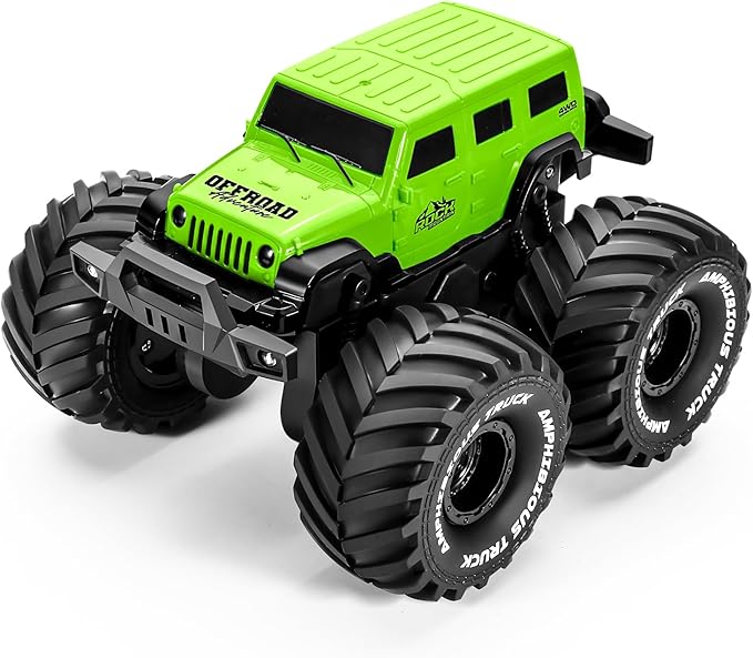 1:18 Scale Amphibious LED RC Car ，2.4GHz All 20 Km/h Off Road Terrain Remote Control Drift Truck, Waterproof Truck for 8+ Year Old Boys Girls Kids Gifts (Green)