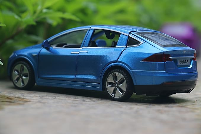 1:32 Scale Car Model X Alloy Diecast Pull Back Electronic Toys with Lights and Music, Mini Vehicles Toys for Kids Gift Car Lovers Collection (Model X - Pearlescent Blue)