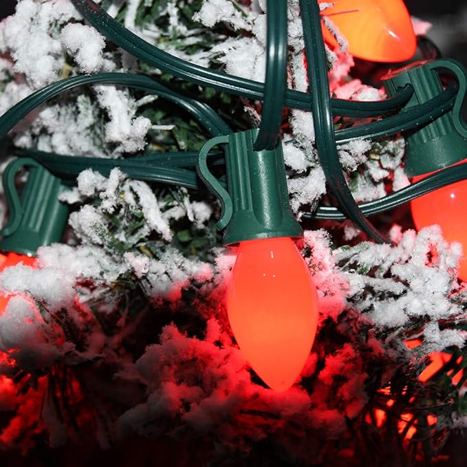 C7 Red Christmas Lights Outdoor, 25Ft C7 Incandescent Christmas Decorations String Lights With 27 Red Ceramic Bulbs, Vintage Christmas Lights for Outdoor Roofline Patio Party Xmas Tree Valentines