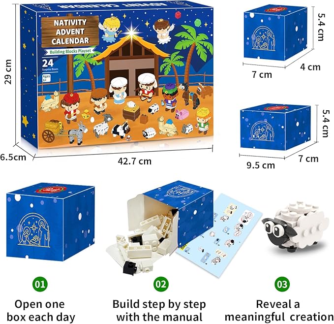 Nativity Advent Calendar 2025 Nativity Set Building Blocks for Kids Christmas Advent Calendar for Kids Boys Girls Teens Toddler Children Christian Religious Advent Calendar Gifts Toy
