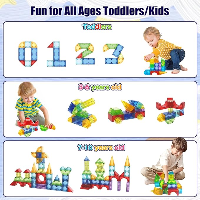 Magnetic Blocks,66 PCS Translucent Building Toys for Toddlers 3+,Multi Shape Magnet Building Blocks STEM Preschool Montessori Sensory Toys for 3 4 5 6 Year Old Kids Boys Girls