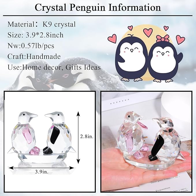Movdyka Crystal Penguin Figurines Decor Gifts for Women Men Cute Penguin Statues Collectibles Animal Blown Glass Sculpture Home Table Decoration