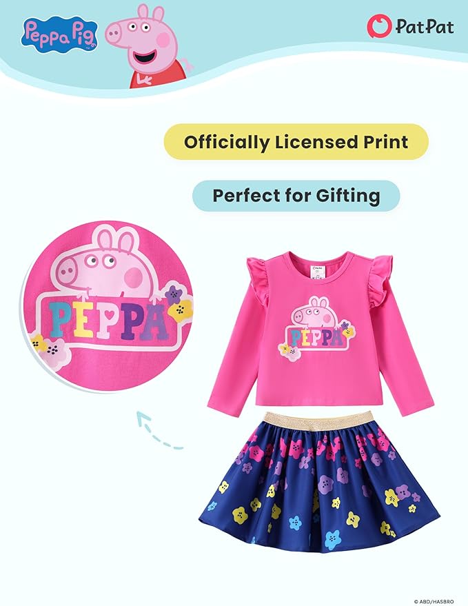Peppa Pig Girls Skirt Sets Long Sleeves Top Shirt and Skirt Fall Outfits Cute Clothing Sets for Birthday Party Toddler Girl
