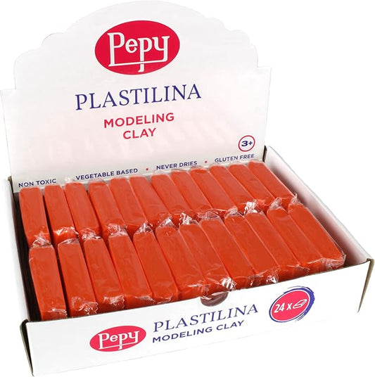 Pepy Plastilina Reusable and Non-Drying Modeling Clay; Set of 24 Bars, 1.4 Ounce Each, Perfect for Arts and Crafts Projects, Orange