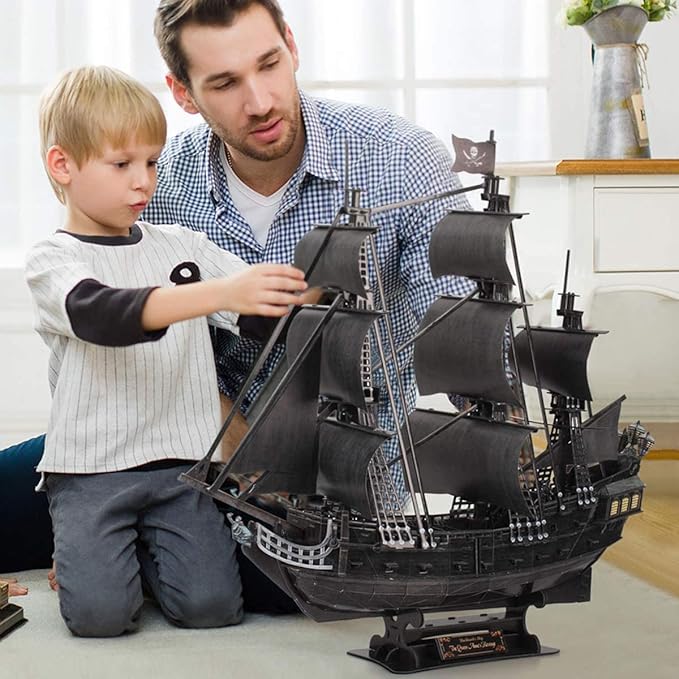 3D Puzzles for Adults Home Decor Pirate Ship Gifts for Men Women Model Kits Brain Teaser Puzzles for Adults Teacher Gifts,Queen Anne's Revenge 340 Pcs Dad'sGift