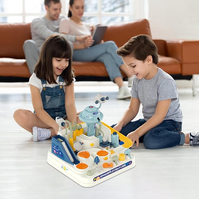 Fistone Kids Race Track Car Adventure Toy for Toddlers, Spaceship Puzzle Rail Track City Rescue Playset with 4 Mini Cars, Preschool Educational Car Games Toys for Boys Age 3+