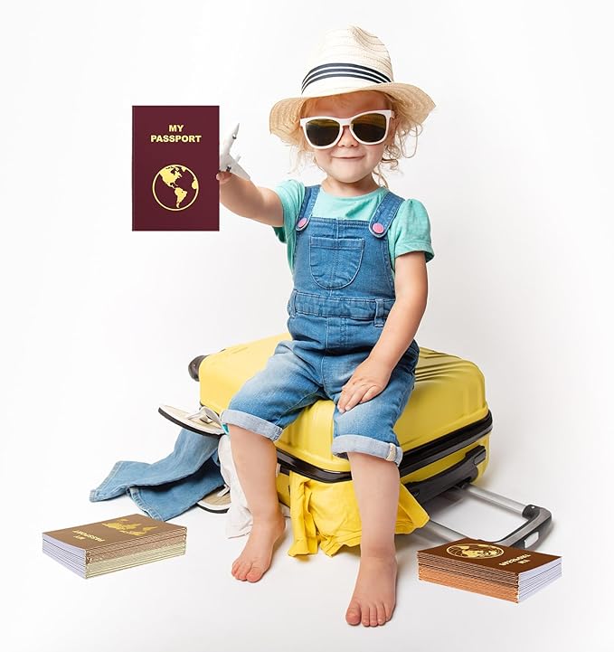 Lincia 48 Pcs Blank Passport Notebook Fake Passport Book Travel Journal Book Bulk Coloring Kids Travel Airplane Activity Classroom Decor School Projects(Warm Color)