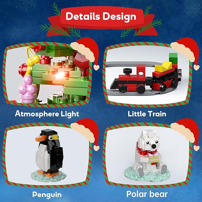 Christmas Tree - Building Toys for Kids, Boys & Girls, Ages 6+, Christmas Tree Buildings Compatible with Lego,with Polar Bear &Penguin Set, Cute Decorative Ornaments for Christmas (802 PCS)