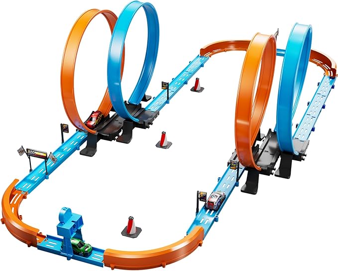 Toy Car Race Track Set for Boys Kids Age 3-5 4-7, Race Tracks with 4 Crash Zones and 1:64 Scale High-Speed Slot Cars, Christmas Halloween Birthday Gifts Toys for Toddlers Boys 4-8 8-12 Years