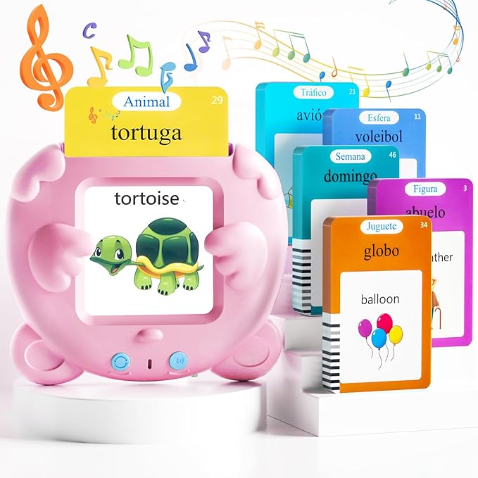 Spanish & English Talking Flash Cards for Toddlers, 510 Sight Words Bilingual Educational Toys for Children, Autism Sensory Speech Therapy Toys, Española Pocket Vocabulary Learning for Girls