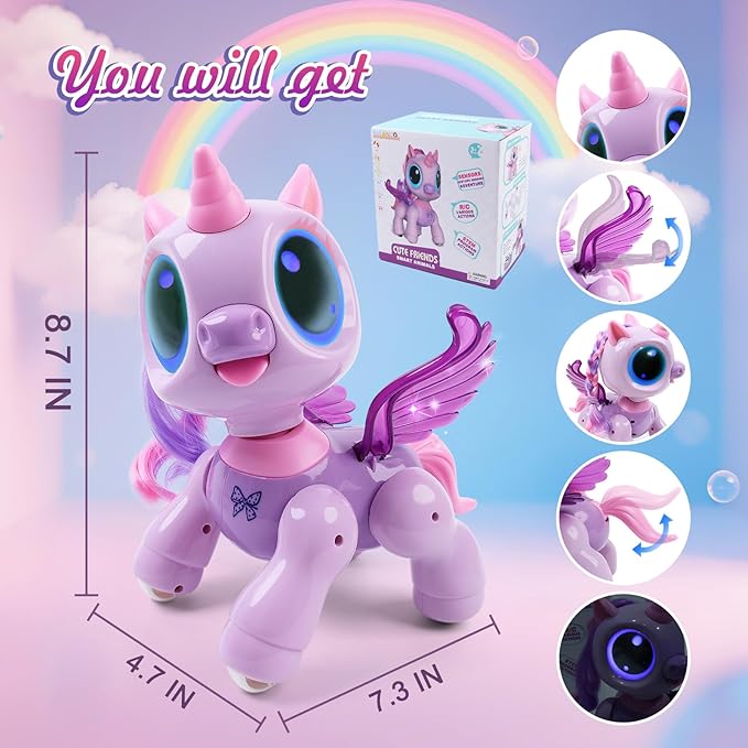 BIRANCO. Unicorn Robot Toys for Girls Age 3-5, Remote Control Electronic Pet, Gesture Sensing, STEM Play, Surprise Interactive Toy for Toddler Gifts and Kids Age 4 5 6+ Years Old