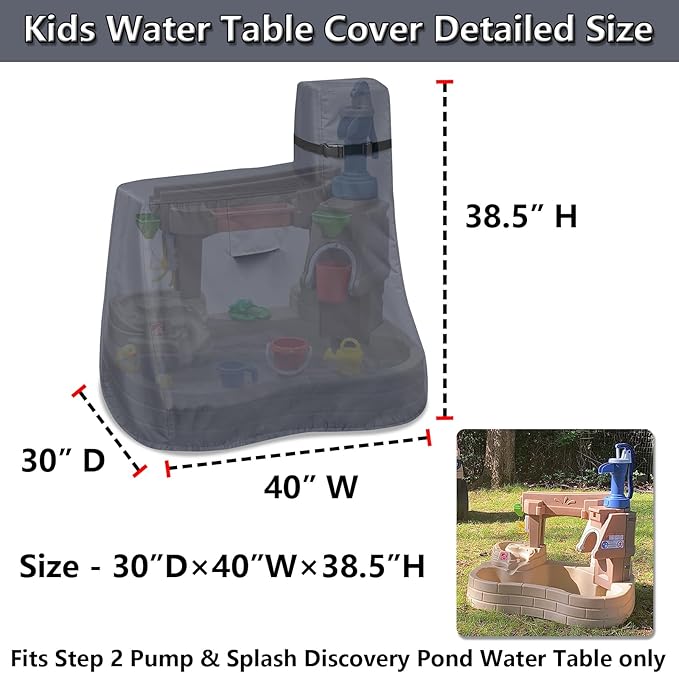 Kids Water Table Cover for Step2 Pump & Splash Discovery Pond Water Table, Outdoor UV, Fade-resistant, Wind and Dust Protection Toddlers Water Sensory Activity Pool Cover(Grey)