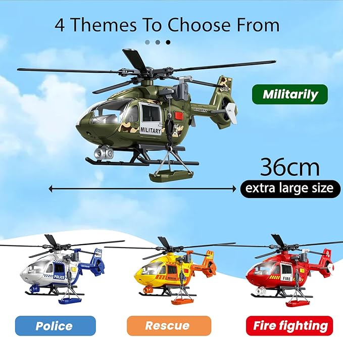 Wenbeier Military Helicopter Toy for Boys with Hanging Basket Toy Airplane with Lights and Sound Rescue Vehicles Toys for Kids Aged 3 4 5 6 7