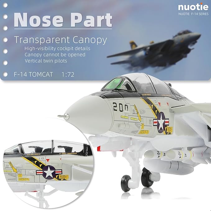 F-14A Tomcat 1/100 Metal Airplane Model Kits with Stand VF-84 Jolly Rogers DieCast Alloy Fighter Model Jet Replica Pre-Build Military Aircraft Collection for Display or Gift