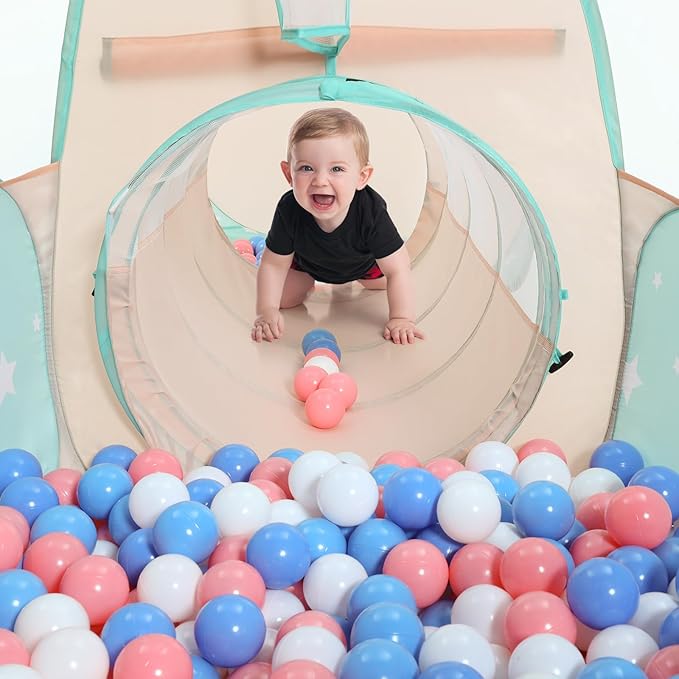 SISTICKER 3 in 1 Kids Play Tent with Baby Ball Pit and Play Tunnel, Toddler Climbing Toys for Boys, Girls, Babies, Indoor Outdoor Pop Up Playhouse Tunnel Toys (Balls NOT Included)