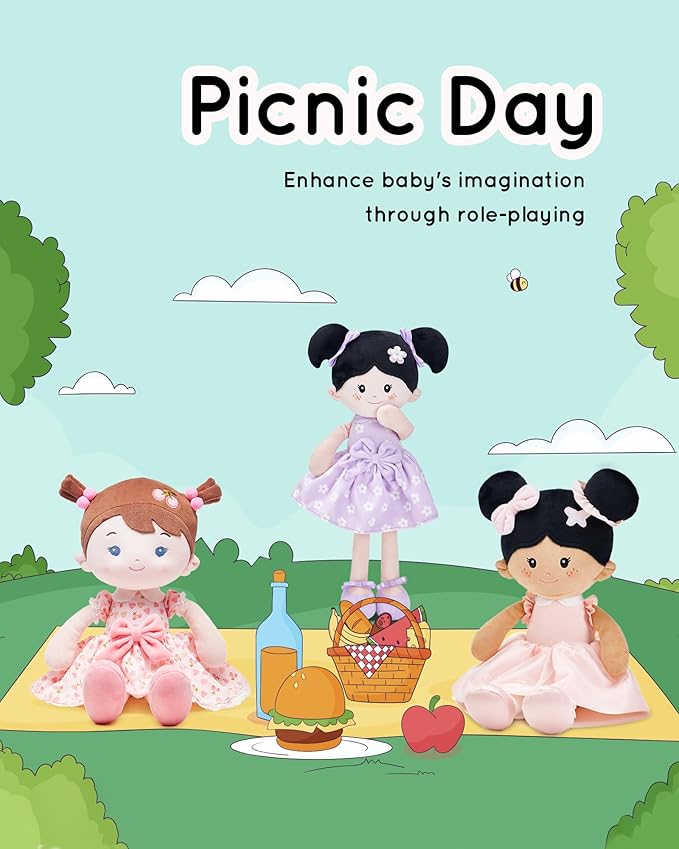 Soft Baby Doll Toys (16''), My First Baby Rag Doll for 1 Year-Old Girl Birthday Gift,Christmas Plush Toys Gift for Toddler Kids Infants-Cherry